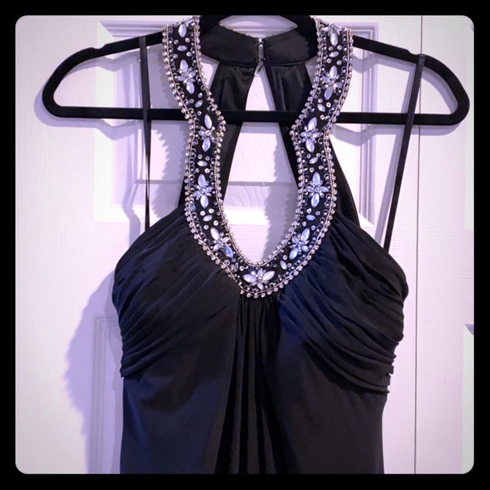 WHITE/BLACK Floor length black jewel formal dress